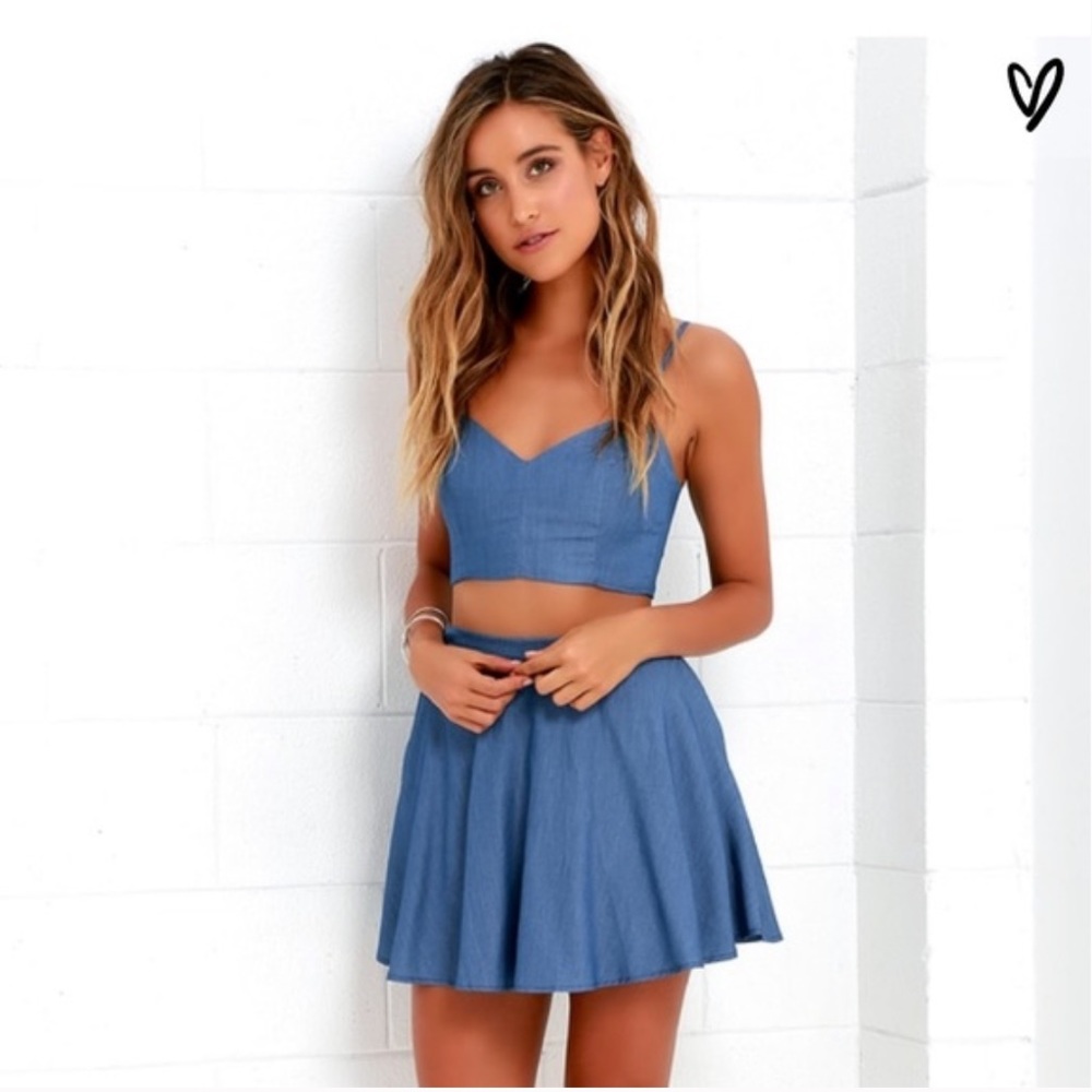 Lulu’s accompany me blue chambray two-piece dress